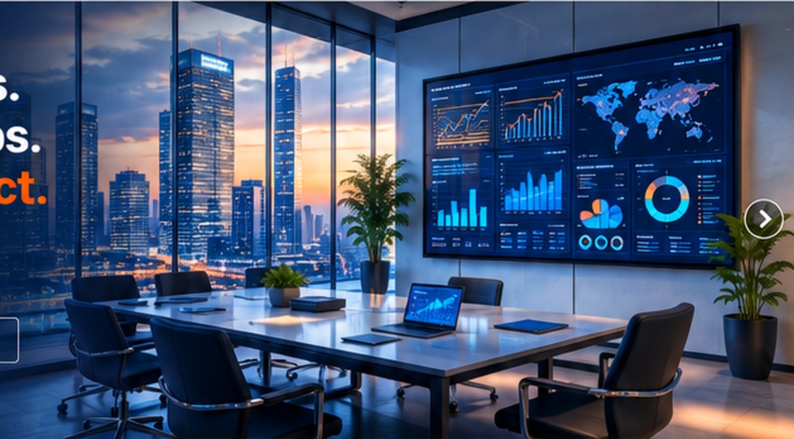 Modern office analytics and technology consulting environment